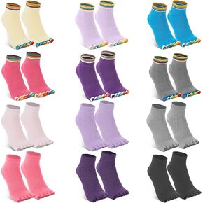 Toe Yoga Socks with Grips - Cotton Five Finger Socks for Yoga, Barre, Pilates, Dance, Ballet - Size 6-11