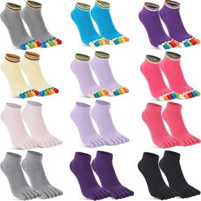 Toe Yoga Socks with Grips - Cotton Five Finger Socks for Yoga, Barre, Pilates, Dance, Ballet - Size 6-11