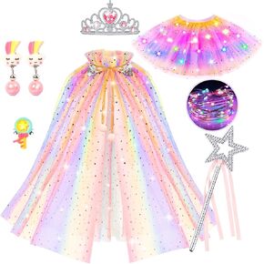 Princess Dress up Clothes for Little Girl, Light up Princess Dresses Princess Cape with Toys for 3-6 Girls