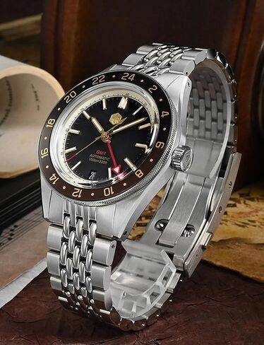 San Martin SN0116G Dive Watches for Men NH34 GMT Watch Mechanical Sapphire Mirror Full Luminous 10ATM Waterproof Wristwatch, 39.5MM Stainless Steel in Saudi Arabia