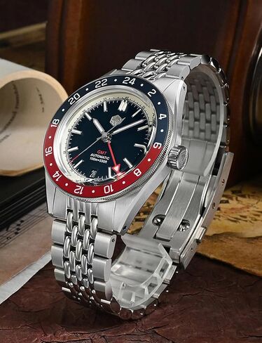 San Martin SN0116G Dive Watches for Men NH34 GMT Watch Mechanical Sapphire Mirror Full Luminous 10ATM Waterproof Wristwatch, 39.5MM Stainless Steel in Saudi Arabia