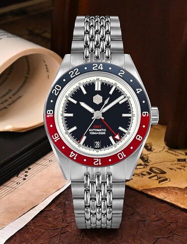San Martin SN0116G Dive Watches for Men NH34 GMT Watch Mechanical Sapphire Mirror Full Luminous 10ATM Waterproof Wristwatch, 39.5MM Stainless Steel in Saudi Arabia