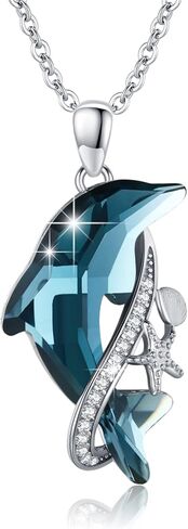 دولفين قلادة 925 الفضة الاسترليني دولفين كريستال قلادة قلادة دولفين المحيط مجوهرات هدايا للنساء الفتيات أمي عيد الميلاد عيد الميلاد in Kuwait