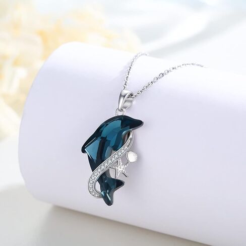 دولفين قلادة 925 الفضة الاسترليني دولفين كريستال قلادة قلادة دولفين المحيط مجوهرات هدايا للنساء الفتيات أمي عيد الميلاد عيد الميلاد in Kuwait