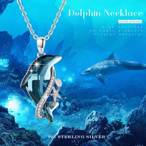 دولفين قلادة 925 الفضة الاسترليني دولفين كريستال قلادة قلادة دولفين المحيط مجوهرات هدايا للنساء الفتيات أمي عيد الميلاد عيد الميلاد in Kuwait