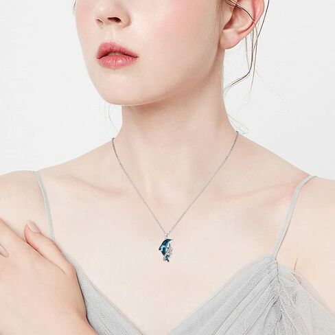 دولفين قلادة 925 الفضة الاسترليني دولفين كريستال قلادة قلادة دولفين المحيط مجوهرات هدايا للنساء الفتيات أمي عيد الميلاد عيد الميلاد in Kuwait