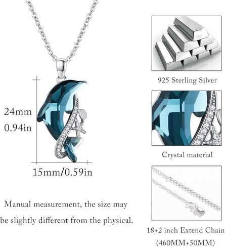 دولفين قلادة 925 الفضة الاسترليني دولفين كريستال قلادة قلادة دولفين المحيط مجوهرات هدايا للنساء الفتيات أمي عيد الميلاد عيد الميلاد in Kuwait
