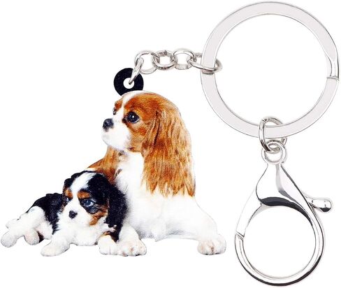 Acrylic Cute Double Cavalier King Charles Spaniel Dog Keychain Pet Charms For Women Girl Bag Car Wallet in Saudi Arabia