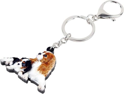 Acrylic Cute Double Cavalier King Charles Spaniel Dog Keychain Pet Charms For Women Girl Bag Car Wallet in Saudi Arabia