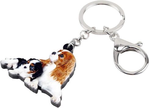 Acrylic Cute Double Cavalier King Charles Spaniel Dog Keychain Pet Charms For Women Girl Bag Car Wallet in Saudi Arabia