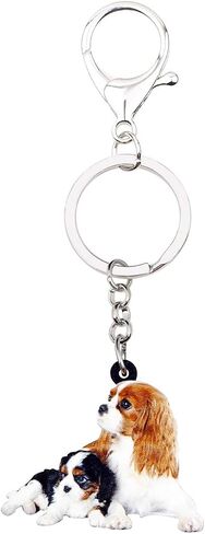 Acrylic Cute Double Cavalier King Charles Spaniel Dog Keychain Pet Charms For Women Girl Bag Car Wallet in Saudi Arabia