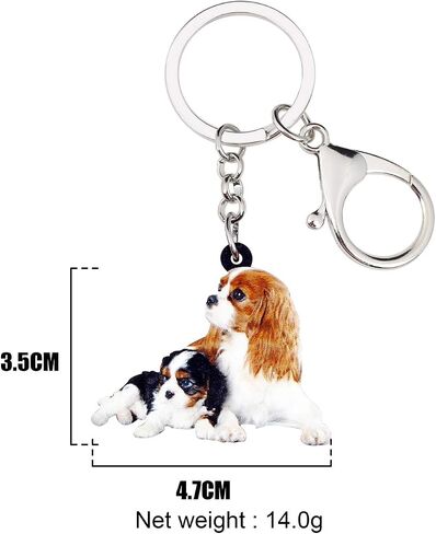 Acrylic Cute Double Cavalier King Charles Spaniel Dog Keychain Pet Charms For Women Girl Bag Car Wallet in Saudi Arabia