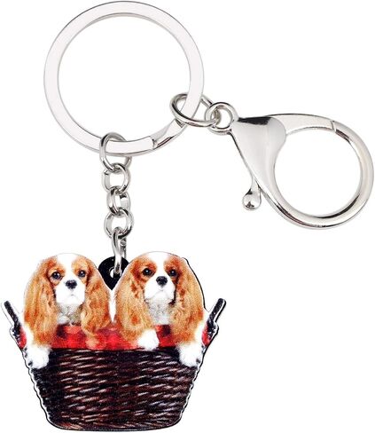 Acrylic Cute Double Cavalier King Charles Spaniel Dog Keychain Pet Charms For Women Girl Bag Car Wallet in Saudi Arabia