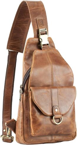 Handmade World Genuine Leather Crossbody Backpack Chest Shoulder Sling Bag Travel Hiking for Men Purse Daypack in Kuwait