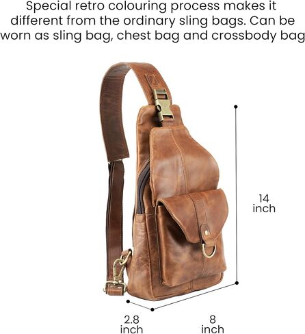 Handmade World Genuine Leather Crossbody Backpack Chest Shoulder Sling Bag Travel Hiking for Men Purse Daypack in Kuwait