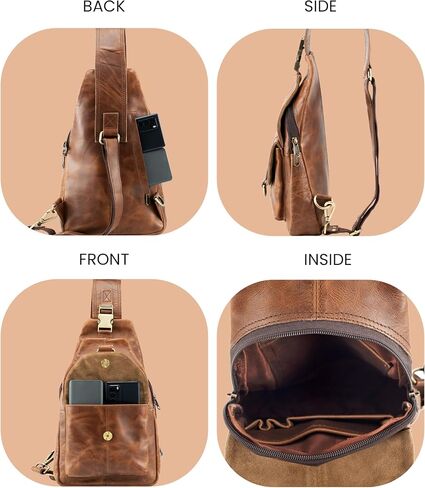 Handmade World Genuine Leather Crossbody Backpack Chest Shoulder Sling Bag Travel Hiking for Men Purse Daypack in Kuwait