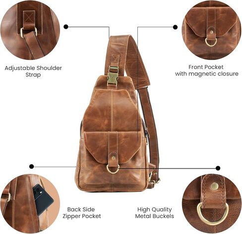Handmade World Genuine Leather Crossbody Backpack Chest Shoulder Sling Bag Travel Hiking for Men Purse Daypack in Kuwait