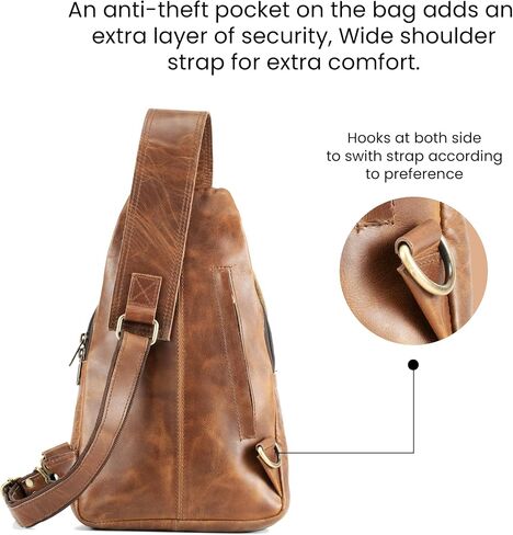 Handmade World Genuine Leather Crossbody Backpack Chest Shoulder Sling Bag Travel Hiking for Men Purse Daypack in Kuwait