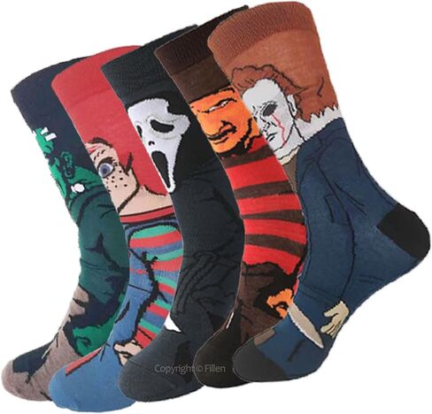 5 Pairs Classic Horror Movie Character Cartoon Socks Funny Novelty Scary Design Cotton Socks for Women Men Teen in Saudi Arabia