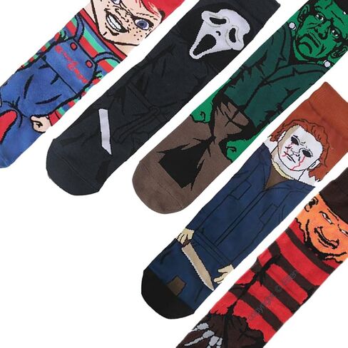 5 Pairs Classic Horror Movie Character Cartoon Socks Funny Novelty Scary Design Cotton Socks for Women Men Teen in Saudi Arabia
