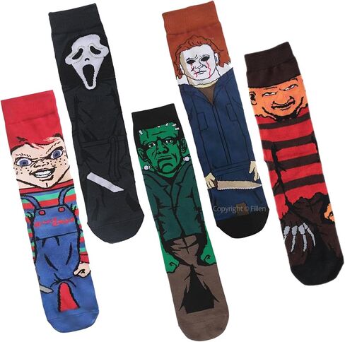 5 Pairs Classic Horror Movie Character Cartoon Socks Funny Novelty Scary Design Cotton Socks for Women Men Teen in Saudi Arabia