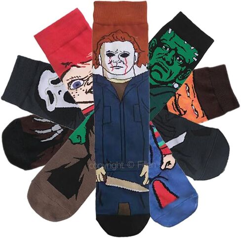 5 Pairs Classic Horror Movie Character Cartoon Socks Funny Novelty Scary Design Cotton Socks for Women Men Teen in Saudi Arabia