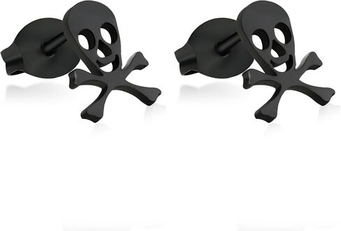 TGNEL Titanium Earrings Halloween Earrings for Women Men, Gothic Skull/Bat Earrings Halloween Stud Earrings Hypoallergenic for Men Women Silver/Black in Kuwait