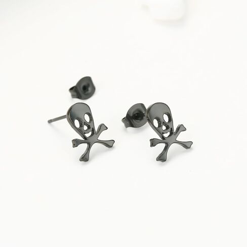 TGNEL Titanium Earrings Halloween Earrings for Women Men, Gothic Skull/Bat Earrings Halloween Stud Earrings Hypoallergenic for Men Women Silver/Black in Kuwait