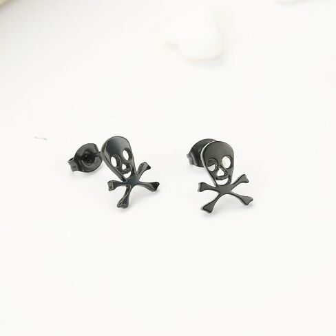 TGNEL Titanium Earrings Halloween Earrings for Women Men, Gothic Skull/Bat Earrings Halloween Stud Earrings Hypoallergenic for Men Women Silver/Black in Kuwait