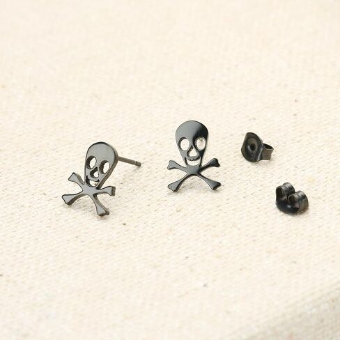 TGNEL Titanium Earrings Halloween Earrings for Women Men, Gothic Skull/Bat Earrings Halloween Stud Earrings Hypoallergenic for Men Women Silver/Black in Kuwait
