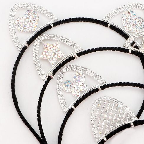 KICOSY 4 قطع من عصابات رأس آذان القطط اللامعة من حجر الراين عصابة رأس من كريستال آذان القطط للفتيات والنساء وعصابة رأس لآذان القطط والهالوين والكبار والأطفال في الحفلات التنكرية وإكسسوارات غطاء الرأس in Kuwait