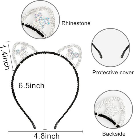 KICOSY 4 قطع من عصابات رأس آذان القطط اللامعة من حجر الراين عصابة رأس من كريستال آذان القطط للفتيات والنساء وعصابة رأس لآذان القطط والهالوين والكبار والأطفال في الحفلات التنكرية وإكسسوارات غطاء الرأس in Kuwait