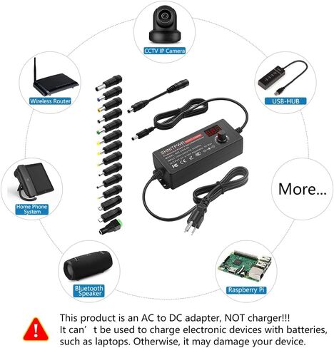 محول تيار متردد عالمي SHNITPWR 3V~24V 2A 48W مزود طاقة قابل للتعديل 100V-240V AC إلى DC 3V 5V 6V 9V 12V 15V 18V 19V 20V 24V محول طاقة متعدد الجهد مع محول قطبية 14 طرف، أبيض in Saudi Arabia