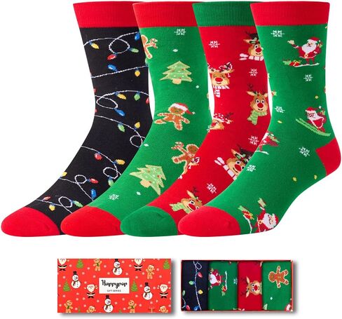 HAPPYPOP Christmas Gifts Stocking Socks For Men Women - Secret Santa Socks Christmas Socks 4 Pack in Saudi Arabia