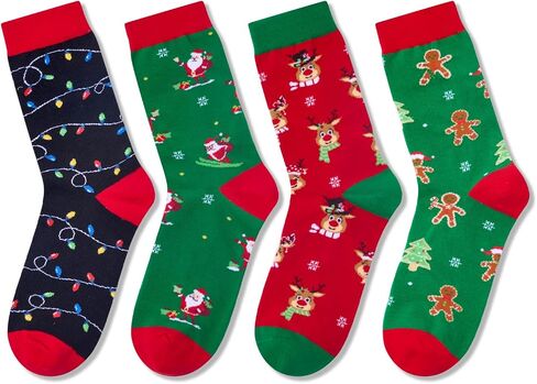 HAPPYPOP Christmas Gifts Stocking Socks For Men Women - Secret Santa Socks Christmas Socks 4 Pack in Saudi Arabia