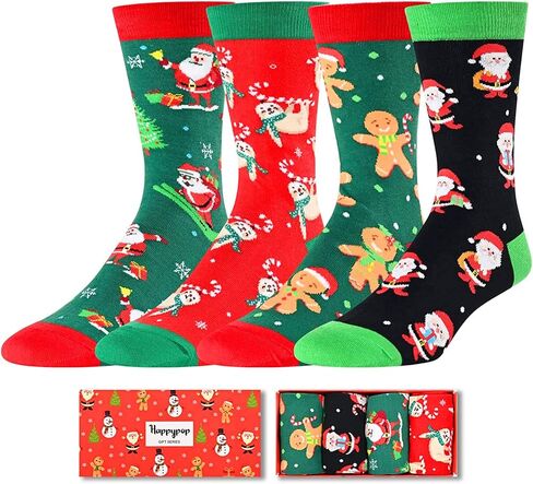 HAPPYPOP Christmas Gifts Stocking Socks For Men Women - Secret Santa Socks Christmas Socks 4 Pack in Saudi Arabia