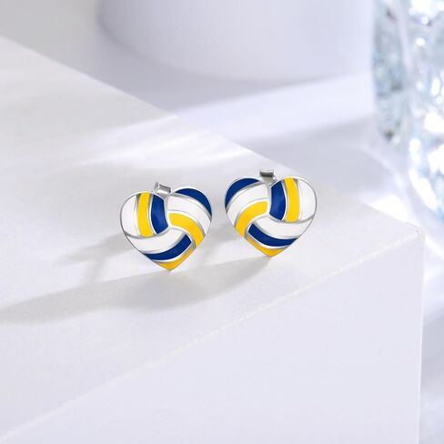 925 Sterling Silver Heart Softball Volleyball Earrings Stud Hypoallergenic Softball Mom Jewelry Gifts for Women Player Lover in Saudi Arabia