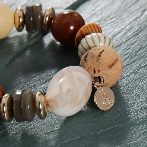 Coiris Multi Beaded Statement Bracelet Wooden Acrylic Beads Stretch Chunky Beads Bracelet for Wome Gift(BR-1215-Orange Mix) in Saudi Arabia