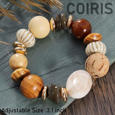Coiris Multi Beaded Statement Bracelet Wooden Acrylic Beads Stretch Chunky Beads Bracelet for Wome Gift(BR-1215-Orange Mix) in Saudi Arabia