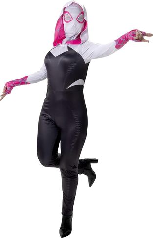 MARVEL Spider-Gwen Official Adult Halloween Costume - Premium Quality Hooded Jumpsuit with Pull On Fabric Mask in Saudi Arabia