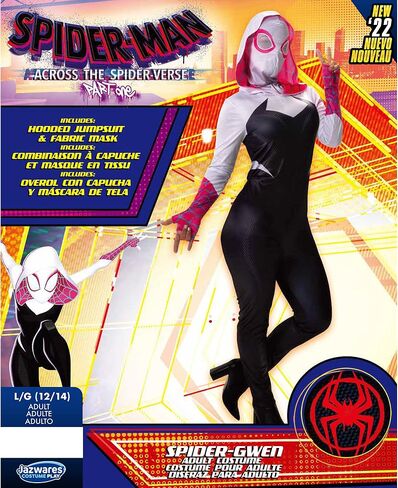 MARVEL Spider-Gwen Official Adult Halloween Costume - Premium Quality Hooded Jumpsuit with Pull On Fabric Mask in Saudi Arabia