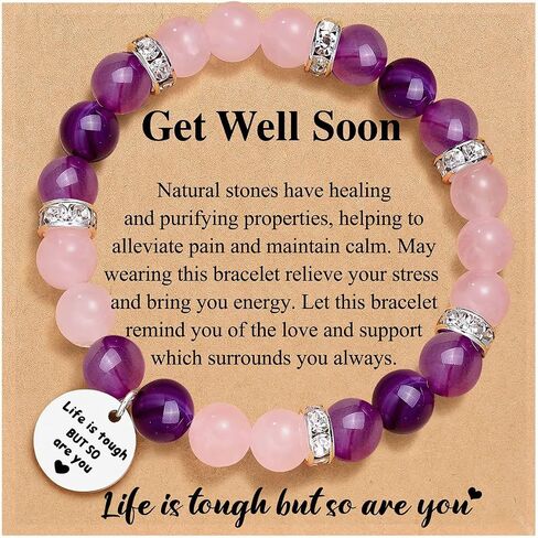 Get Well Soon Gifts Cancer Care Gifts for Women Natural Stone Amethyst Healing Bracelet Inspirational Bracelet for Women Trendy in Saudi Arabia