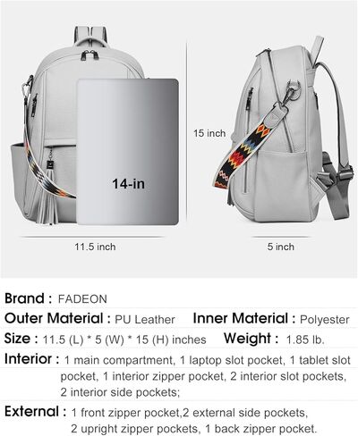 حقيبة ظهر جلدية للكمبيوتر المحمول من FADEON للنساء، حقائب ظهر للكمبيوتر المحمول، حقائب كتف للسيدات بجيوب متعددة باللون البني in Kuwait