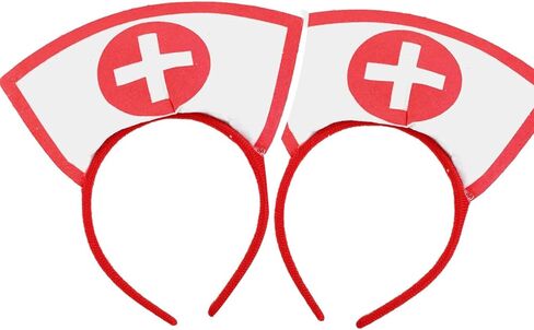 زي قبعة الممرضات، قطعتان من عصابة رأس الهالوين، إكسسوارات الممرضات الدموية، قبعة الممرضات الحمراء، لوازم الحفلات in Kuwait