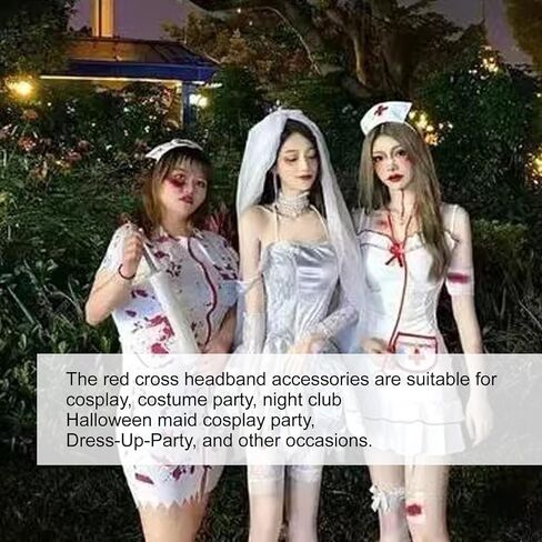 زي قبعة الممرضات، قطعتان من عصابة رأس الهالوين، إكسسوارات الممرضات الدموية، قبعة الممرضات الحمراء، لوازم الحفلات in Kuwait