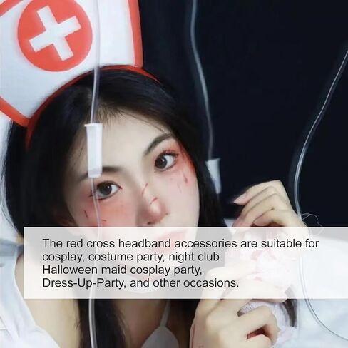 زي قبعة الممرضات، قطعتان من عصابة رأس الهالوين، إكسسوارات الممرضات الدموية، قبعة الممرضات الحمراء، لوازم الحفلات in Kuwait