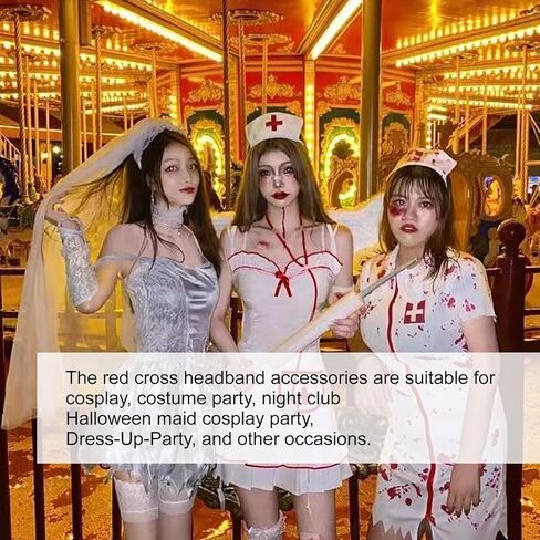 زي قبعة الممرضات، قطعتان من عصابة رأس الهالوين، إكسسوارات الممرضات الدموية، قبعة الممرضات الحمراء، لوازم الحفلات in Kuwait