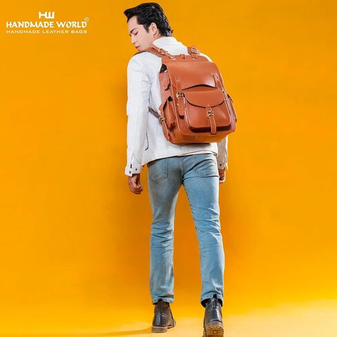 Handmade World Vintage Full Grain 20 Inch Leather Laptop Backpack Casual Bookbag Daypack Camping Travel Rucksack Knapsack in Saudi Arabia