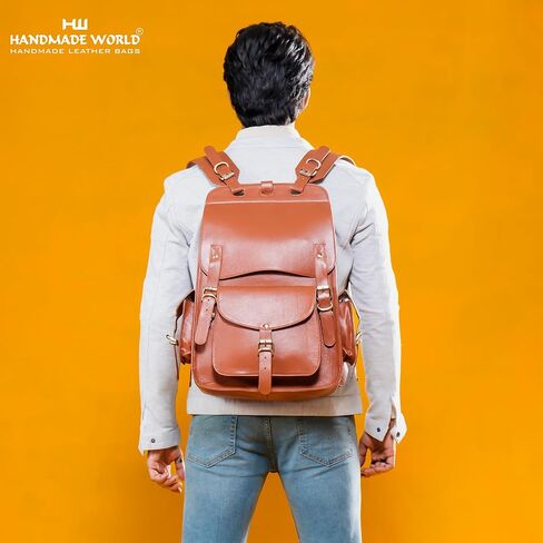Handmade World Vintage Full Grain 20 Inch Leather Laptop Backpack Casual Bookbag Daypack Camping Travel Rucksack Knapsack in Saudi Arabia
