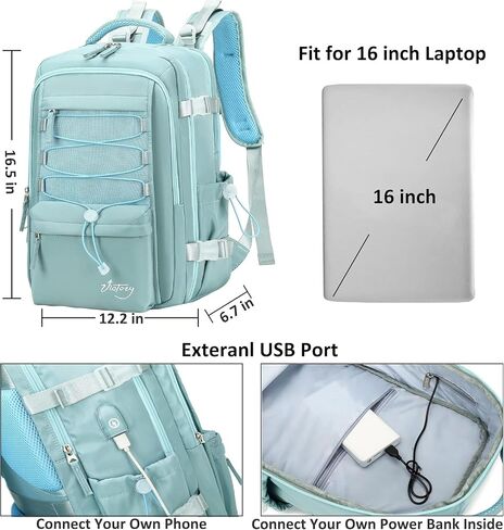 حقيبة ظهر للسفر للنساء والرجال مقاس 17 بوصة للكمبيوتر المحمول مع منفذ USB للحمل على حقيبة معتمدة من شركة الطيران حقائب كتب مدرسية كبيرة للكلية مقاومة للماء للعمل والأعمال الرياضية حقيبة ظهر كاجوال (أبيض) in Kuwait